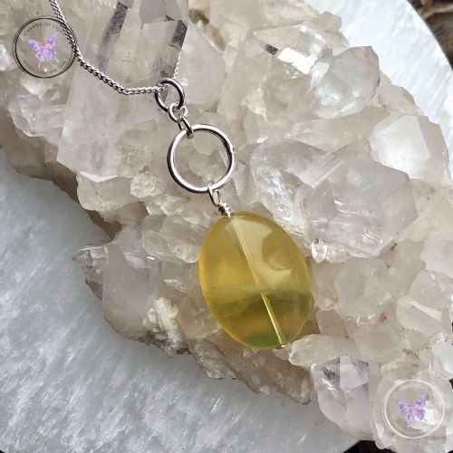 Yellow Fluorite Silver Hoop Pendant Necklace